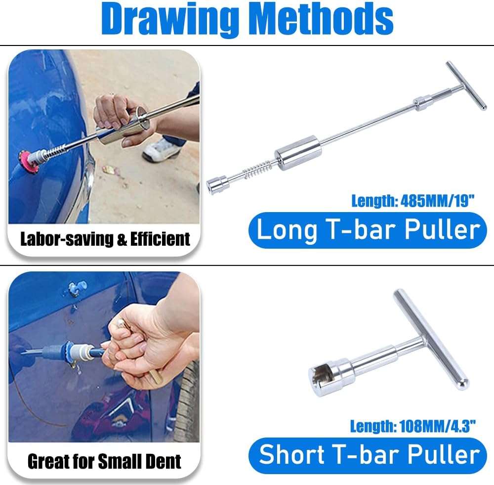 PTNHZ Universal Dent Repair Kit Paint-Free Dent Repair Puller with T-bar Dent Removal Kit 2 in 1 Dent Puller(Long & Short) 22 Glue Pullers 2 Grooves 2 Short Puller Lines 2 Long Puller Lines