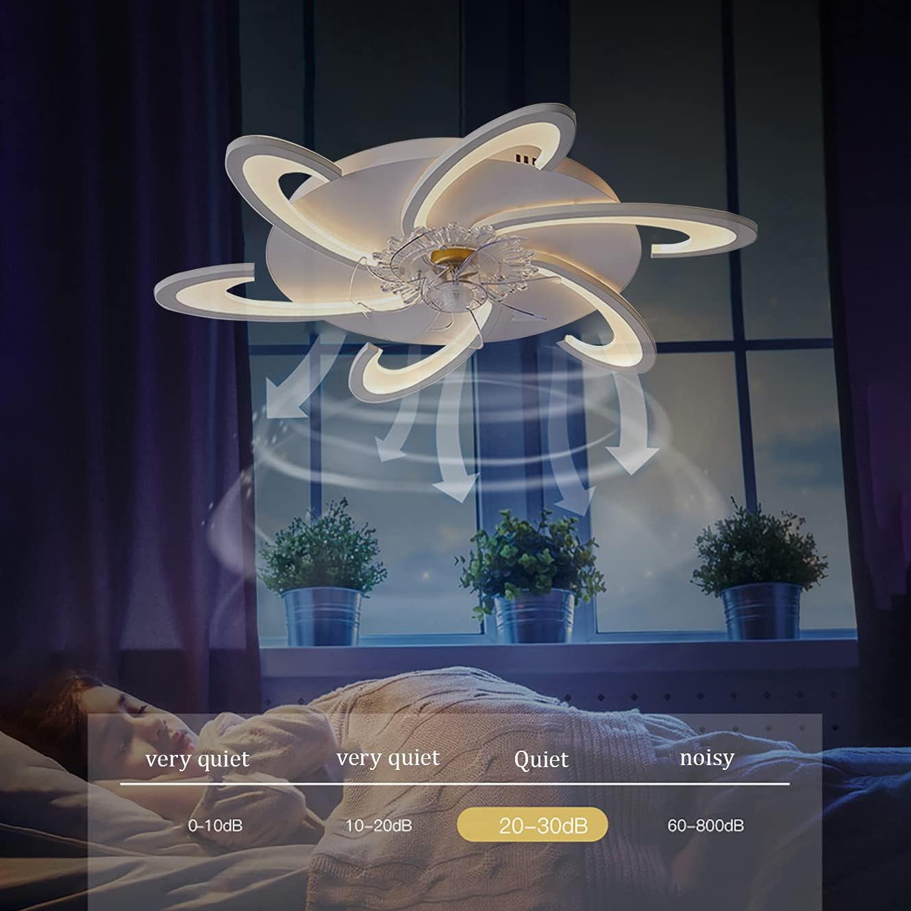 YUEGOO Ceiling Fans with Lamps,Reversible Fan with Ceiling Light Dc Mute Fan Lighting Bedroom Dimmable Led Flower Type Ceiling Fan Light with Remote Control Modern Living Room/Black