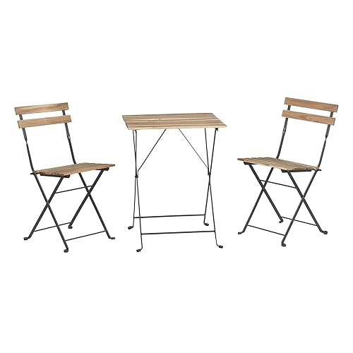 Folding Patio Bistro Set – 3-Piece Acacia Wood and Steel