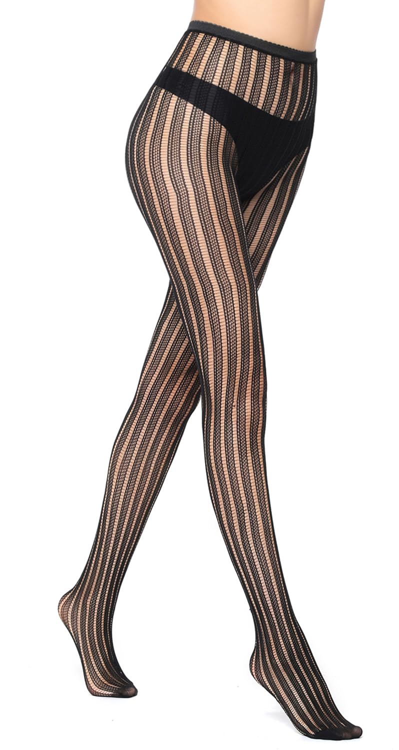 Simply Joshimo Women's Stripes Black Patterned Fishnet Net Tights/ Fashion Pattern Pantyhose
