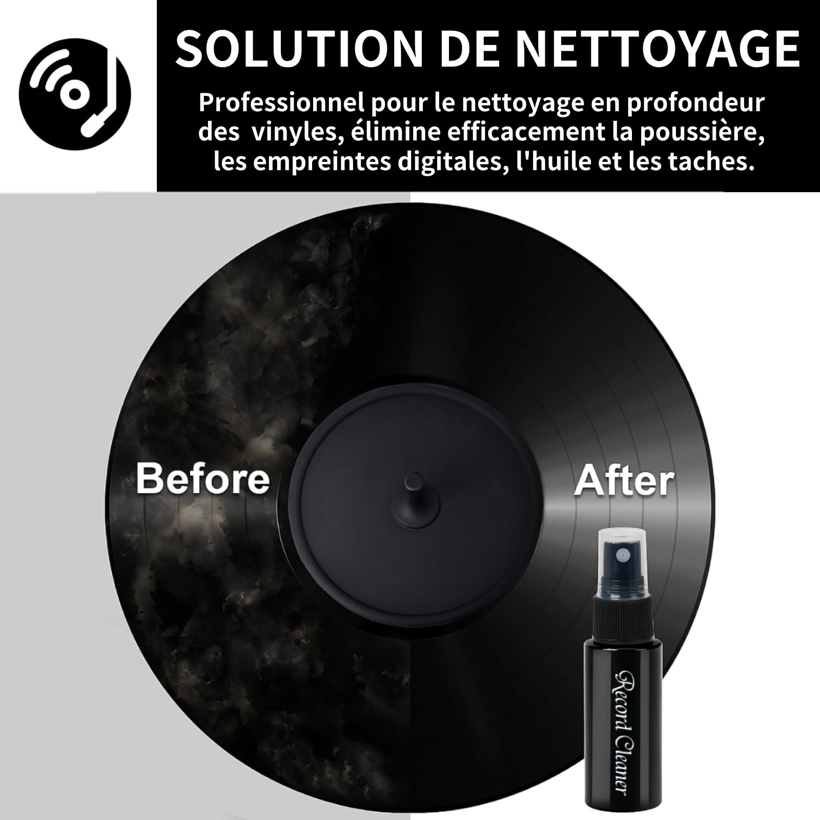 Kit Nettoyage Vinyle par Kulloomii | 7-en-1 Nettoyante pour LP Disques Vinyle | Brosse à Disque | Souffleuse d'air | Solution nettoyante pour disques Antistatique