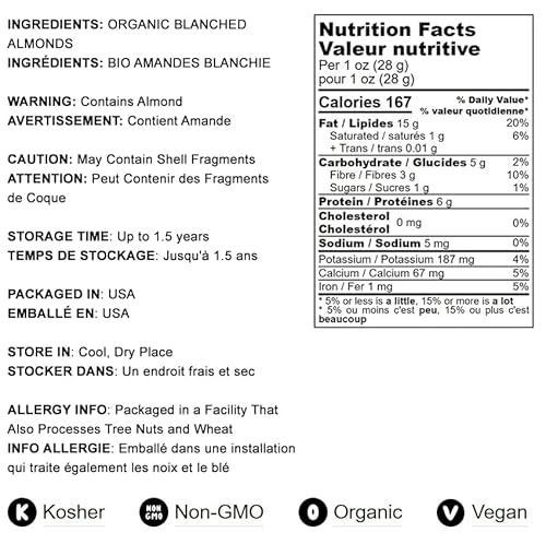 Organic Blanched Sliced Almonds, 6 Pounds - Non-Gmo, Raw, Unpasteurized, Unsalted, Vegan, Keto, Paleo, Kosher, Bulk, High In Protein, Dietary Fiber, Vitamin E, Copper, Manganese, Magnesium, And Riboflavin. Great For Cooking, Baking, Salads And Cereals. #TOP3