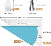 Vista 5 de Tamodan Bolsas y puntas, bolsas de pastelería y puntas adecuadas para principiantes, incluidas 100 bolsas de tuberías desechables de 16 pulgadas