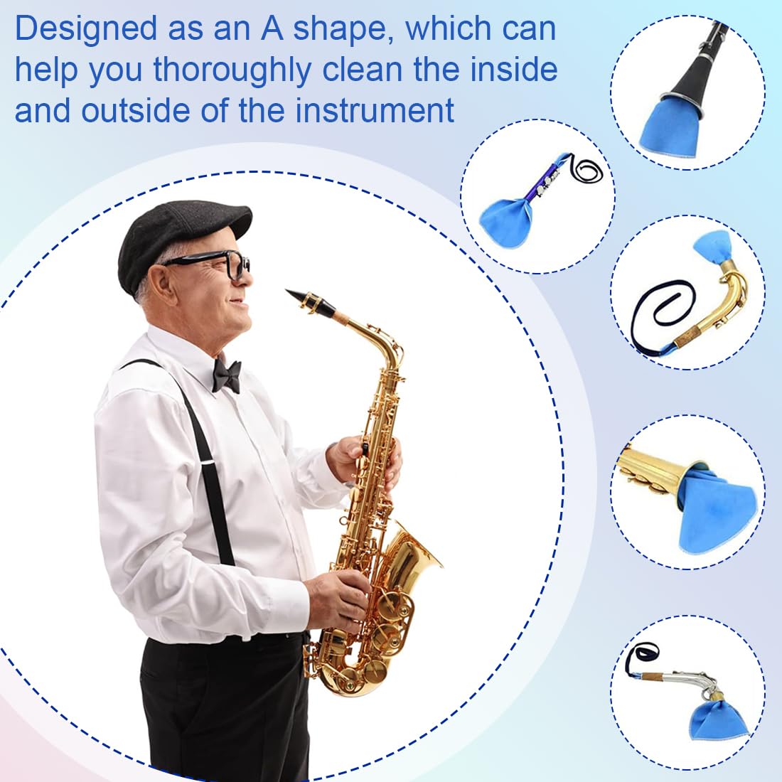 Kit Pulizia Per Sassofono E Clarinetto - 8 Pezzi Con Panno E Cuscini Per Bocchino E Interno Strumento