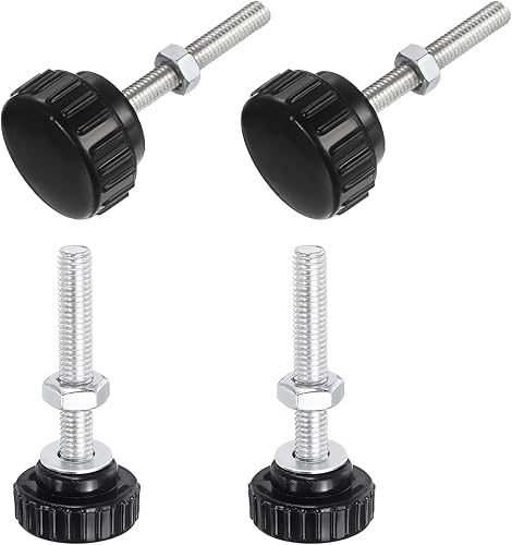 Miniatura 184 de uxcell Juego de 4 perillas moleteadas, tornillos de pulgar con tuercas y arandelas, rosca macho métrica M6 x 1.378 in, cabeza de plástico de 0.984