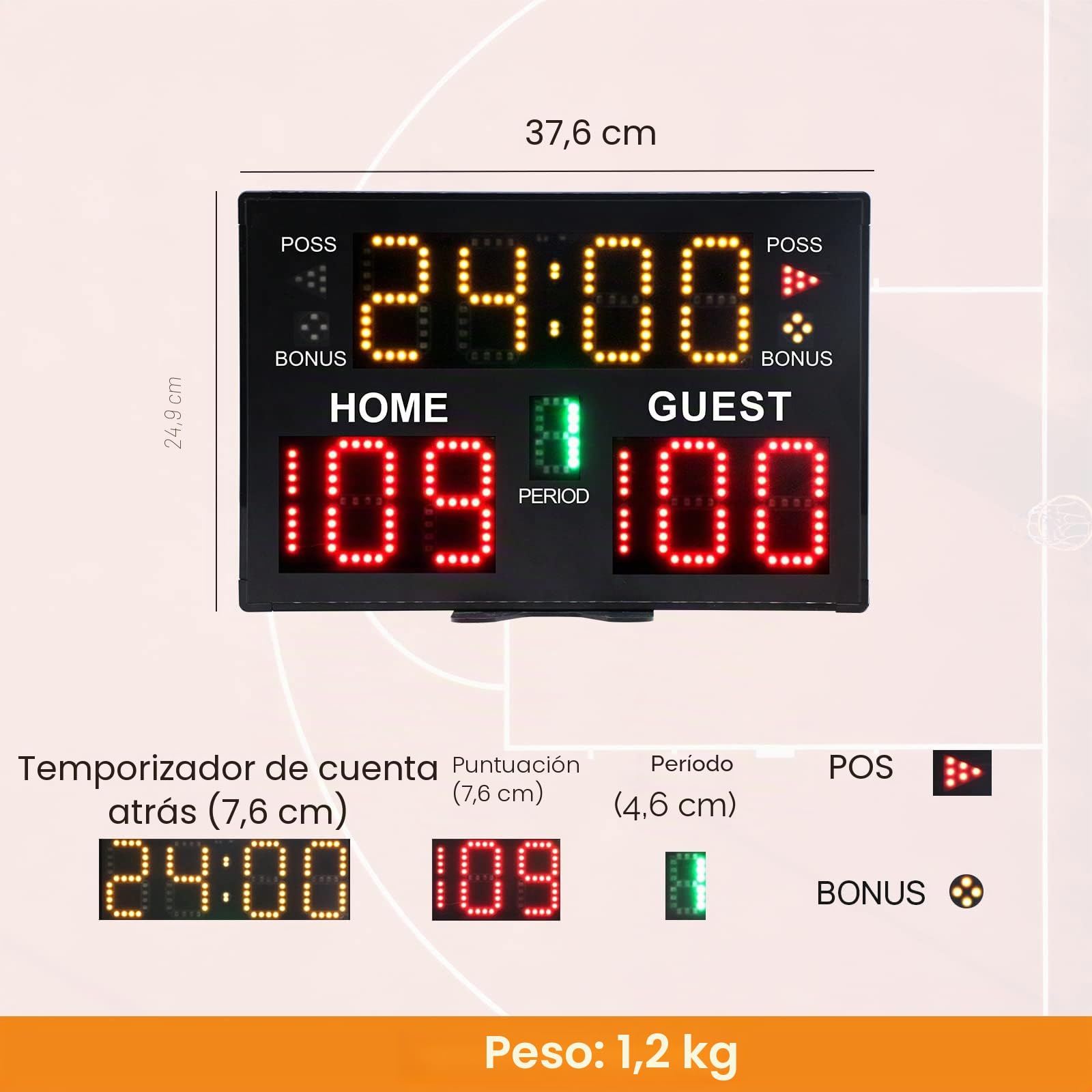 LED Marcader Digital con Control Marcader de Baloncesto Portátil par Fútbol, Voleibol, Baloncesto