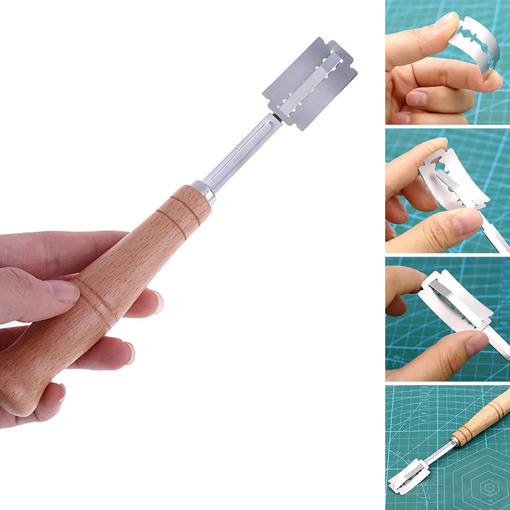Cuchilla Panadero, Cuchillo para Masa, Cuchillo de Baguette, Mango de Madera Batidora, Batidora Danesa de Masa Manual, Batidora de Masa Manual, Corte de Pan Panaderos, Con 5 Cuchillas, Para Cortar