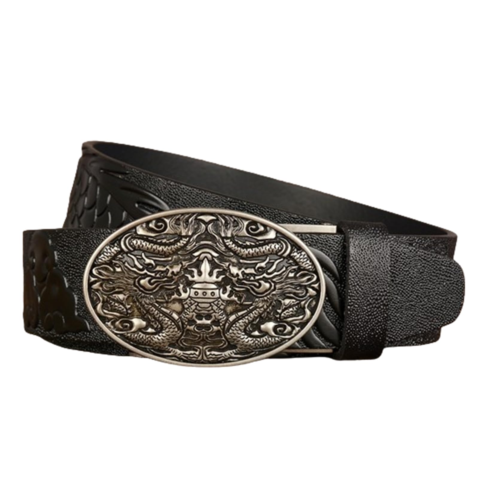 Cinturón De Piel Primera Calidad Con Diseño Dragón En Relieve For Hombre, Hebilla Automática Ajustable Y Deslizante For Vestir