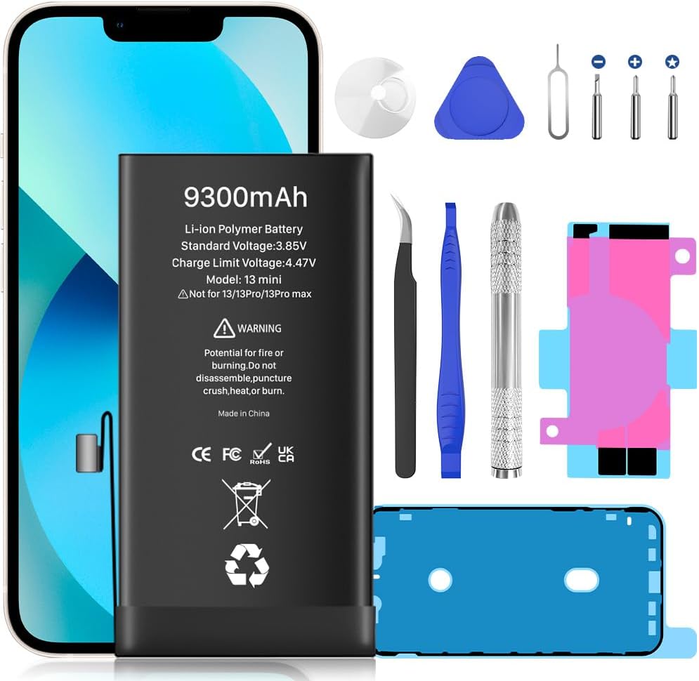 9300mAh Battery for iPhone 13 Mini, (2026 New Upgrade) Super High Capacity Replacement Battery for iPhone 13 Mini (A2481 A2629 A263 A2626 A2628) with Professional Replacement Tool Kits