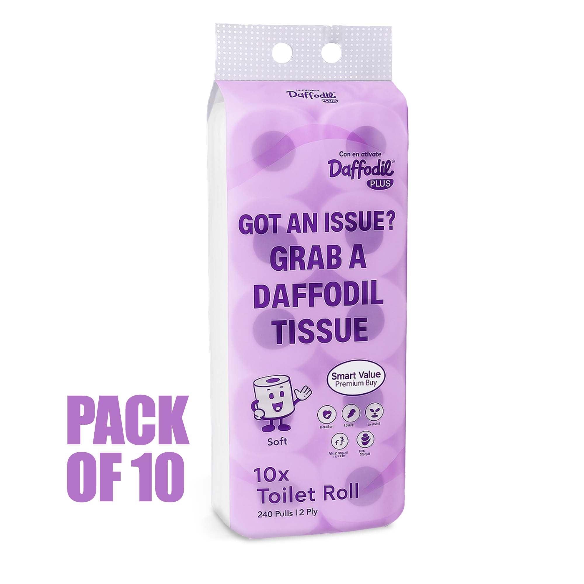 DAFFODIL 2 ply Toilet Tissue paper-10 rolls/packs (240 pulls per roll, 2400 pulls, 4800 sheets) UltraSoft Toilet Paper Roll, Strong and Long Lasting for Home or Office Use. - Image 2 thumbnail
