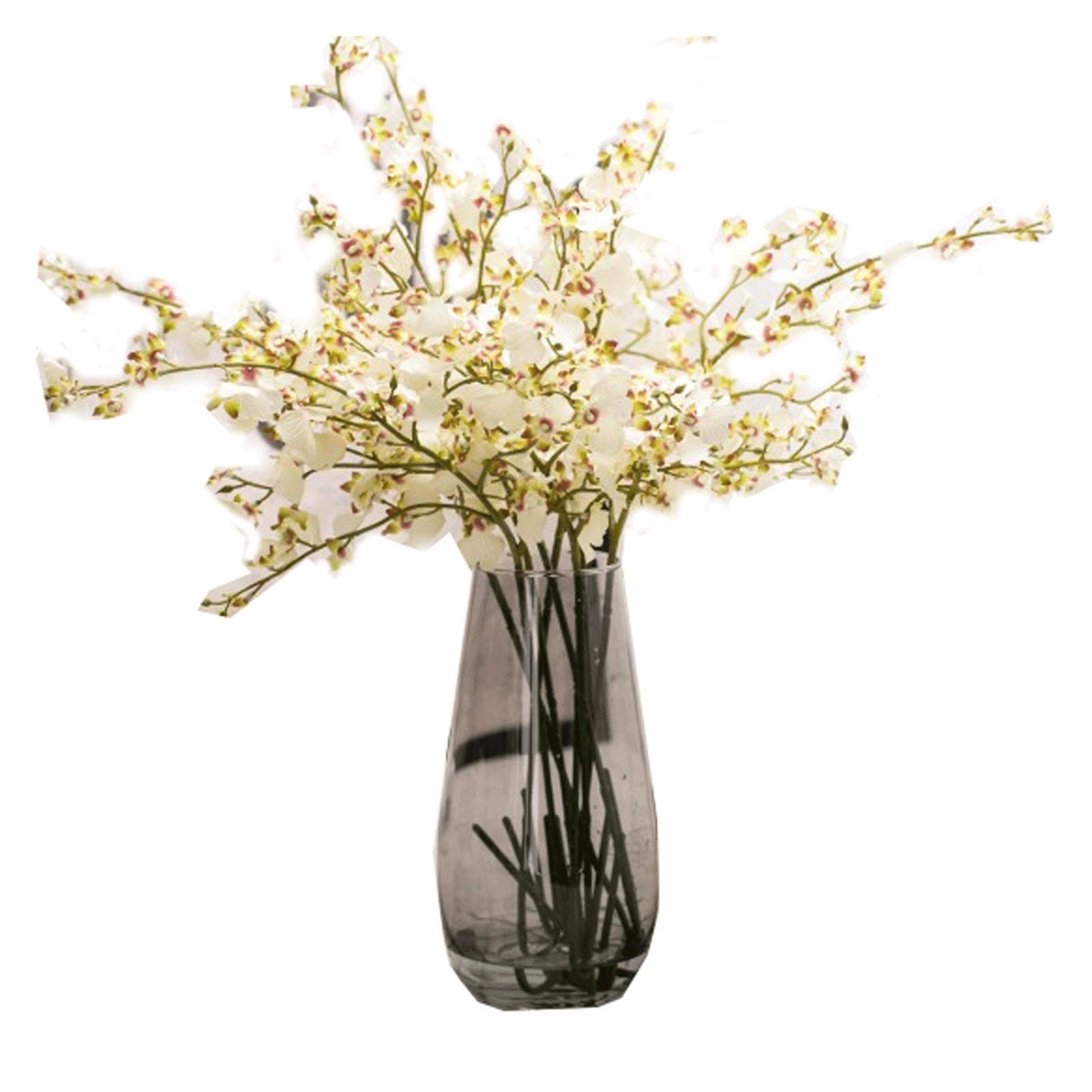 Sztuczne Kwiaty z Wazonem Sztuczna orchidea ze szklanym wazonem, sztuczna jedwabna tańcząca dama orchidea na świąteczny prezent, białe/żółte sztuczne kwiaty Dekoracje ze Sztucznych Kwiatów(Size:B)