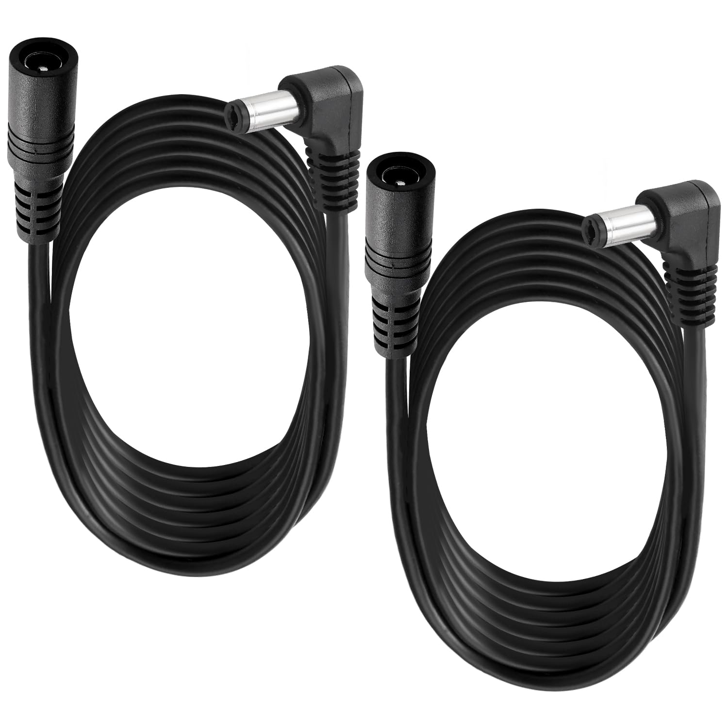 KUOQIY 2 PCS 1.5m 5.5x2.1 mm 24V 12V DC Power Extension Cable, Right Angle Male to Female Power Extension 22AWG, for CCTV Security Cameras, Router, Black