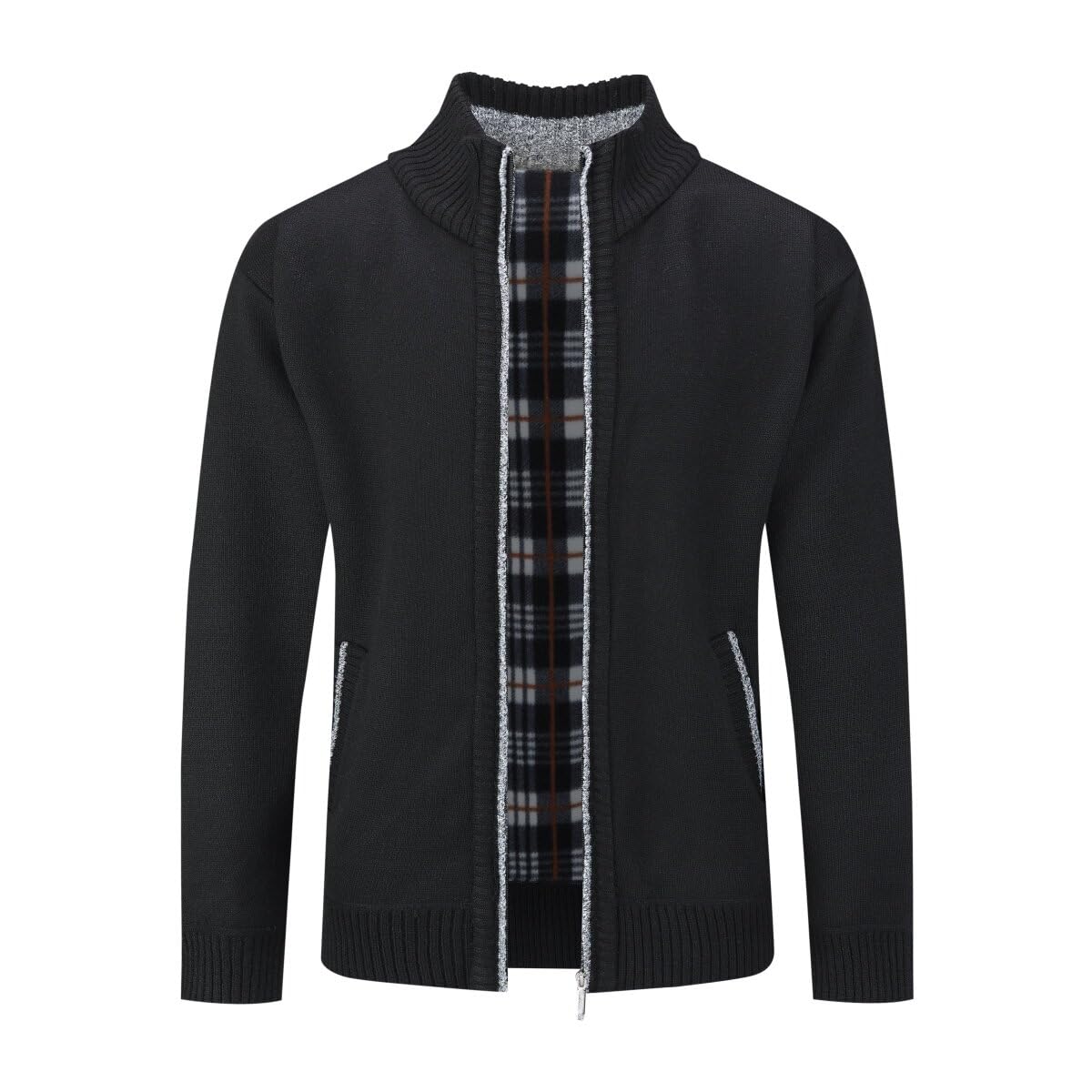Allthemen Cardigan Homme Hiver en Maille Zippé Manches Longues Chaud Chandail Tricoté Manteau Décontracté à col Montant