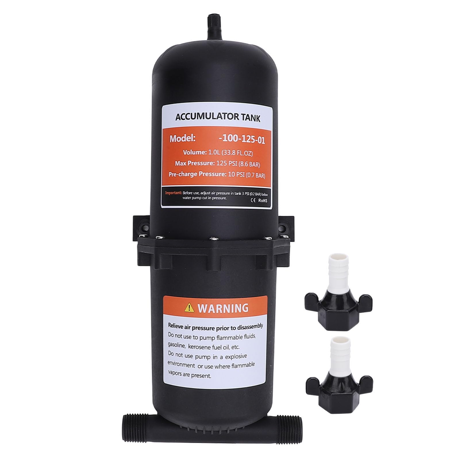 Jiawu 1-Liter-Akkumulatortank, Unter Druck Stehender Akkumulatortank für Wohnmobile, Boote, Wohnwagen, Wohnwagen, 1/2 MNPT-Anschluss, Maximal 125 PSI, Durchflusskontroll-Innenblase