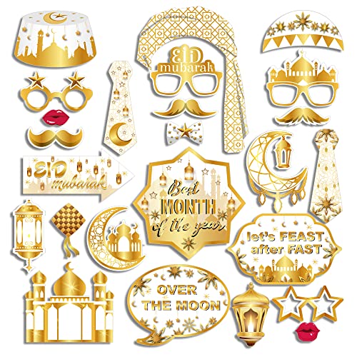 25PCS Eid Mubarak Photo Booth Props Party Decoration, Muslim Islamic Ramadan Kareem Party Supplies for Family Gatherings, Community Events, Ramadan Iftar Dinners, Eid Al-Fitr Celebrations