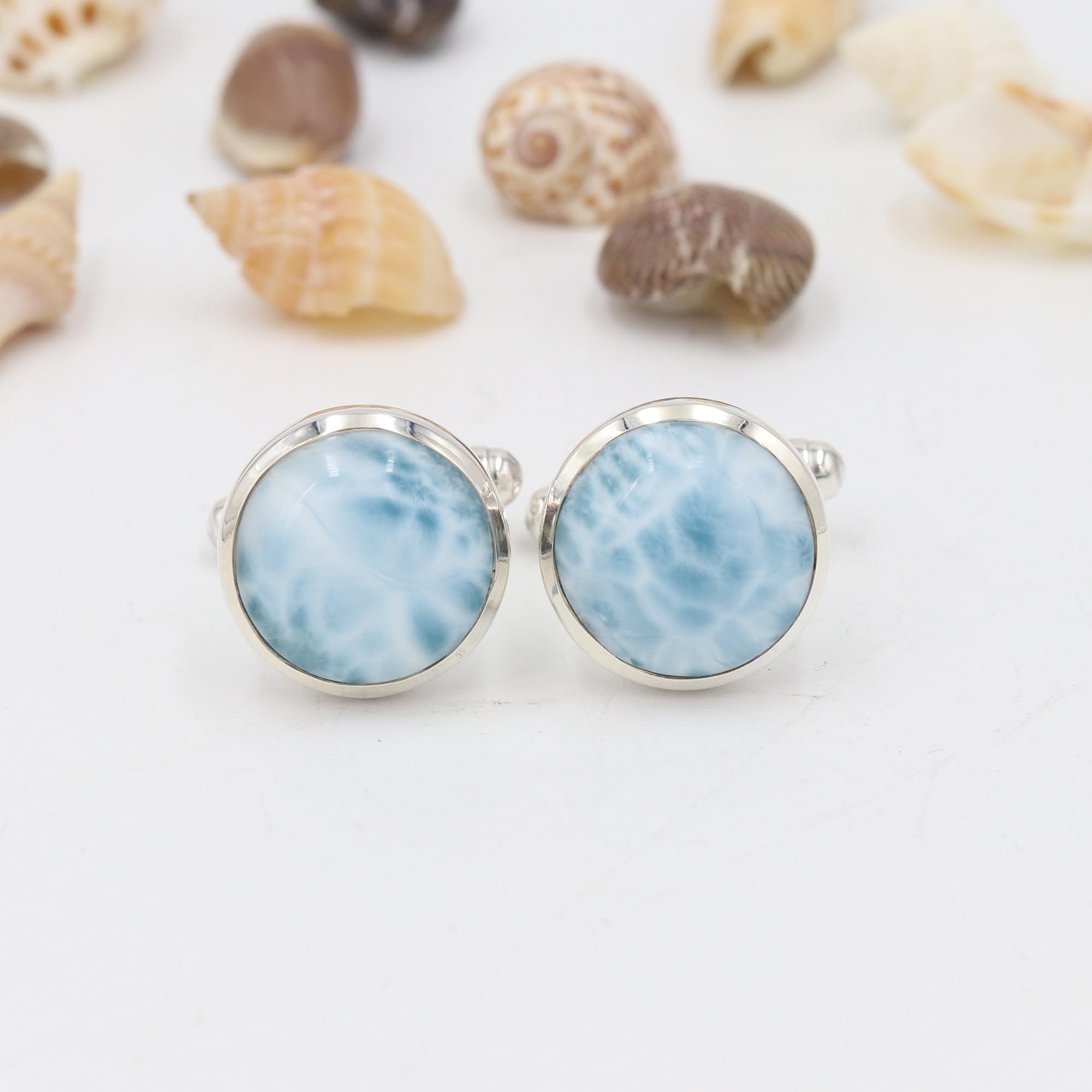 Larimar-Manschettenknöpfe, Schmuck für Männer, 925er Sterlingsilber, Manschettenknöpfe für den Bräutigam, einzigartiges Geschenk, Manschettenknöpfe aus natürlichem Edelstein