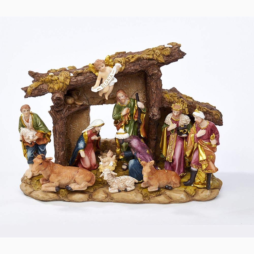 Kurt S. Adler Resin Stable-11-Piece Kurt Adler Nativity Set with Figures, 11 Piece (N0296)