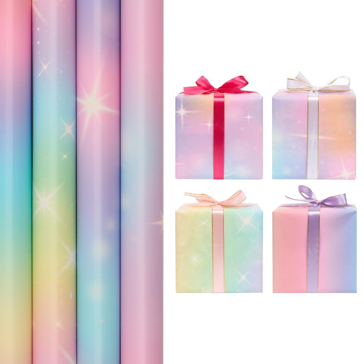 4 Rolls 43cm x 3M Gift Wrapping Paper Roll, Multicolor Birthday Wrapping Paper for Birthday, Wedding, Party, Festival Gift Decorations — image 1