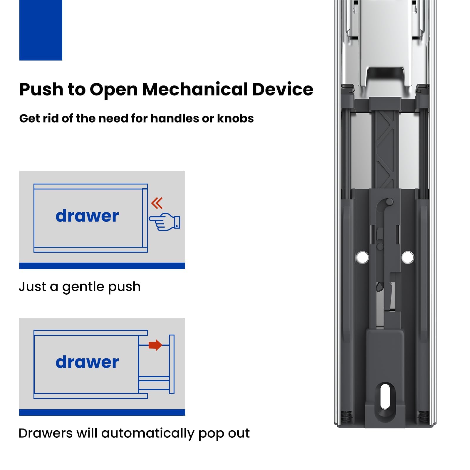 Handle Less Drawer Opening Snapklik.com : 22 Inch Push To Open Drawer Slides 1 Pair Full Extension ...