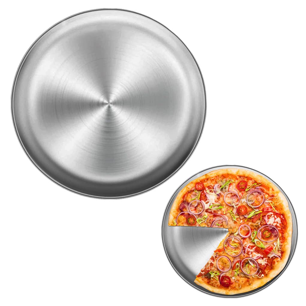 Plateau de rangement multifonctionnel rond en métal, poêle à Pizza en acier inoxydable pour gâteau aux fruits 34cm, décor