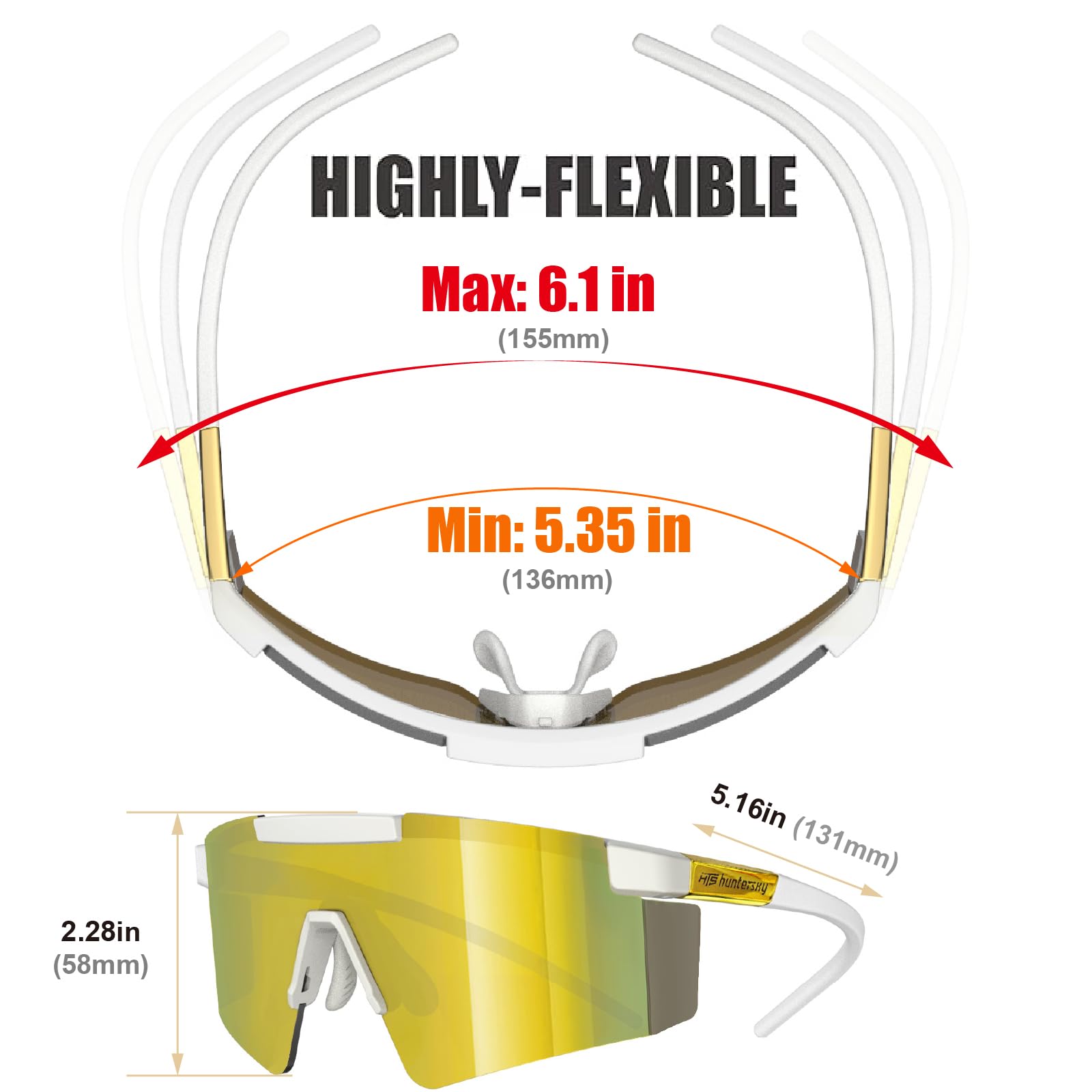 HTS HUNTERSKY Huntersky Z87 UV400 Occhiali da sole per uomo e donna, per corsa, ciclismo, baseball, sport all'aria aperta