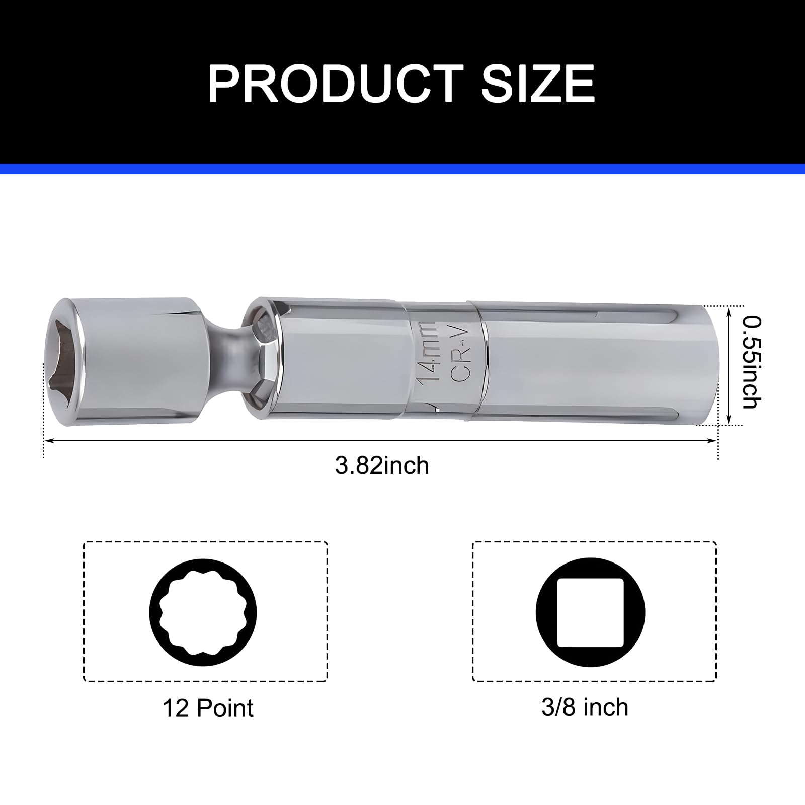 Prywog Pack-1 Car Spark Plug Socket Wrench, Ultra-Thin 14mm 360 Degree Rotation Steel Universal Joint, 3/8