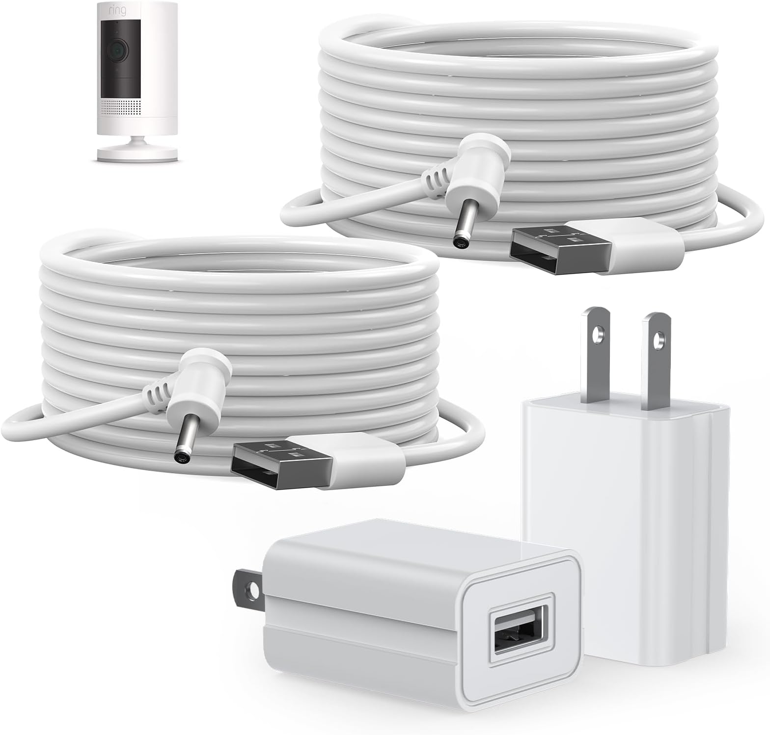 Ayotu 2Pack 16Ft Camera Charge Cable for Stick Up Cam Battery/Plug-in 3rd Gen/2nd Gen, Power Adapter Continuous Charging with Weatherproof Cord, NOT for Spotlight Cam Plus(NO Camera), White