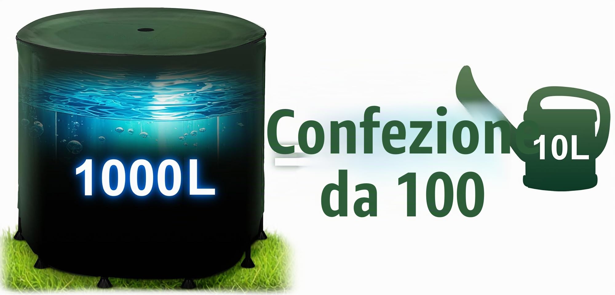 Serbatoio dell'acqua piovana 1000 l con valvola di scarico 96 x 120 cm, verde