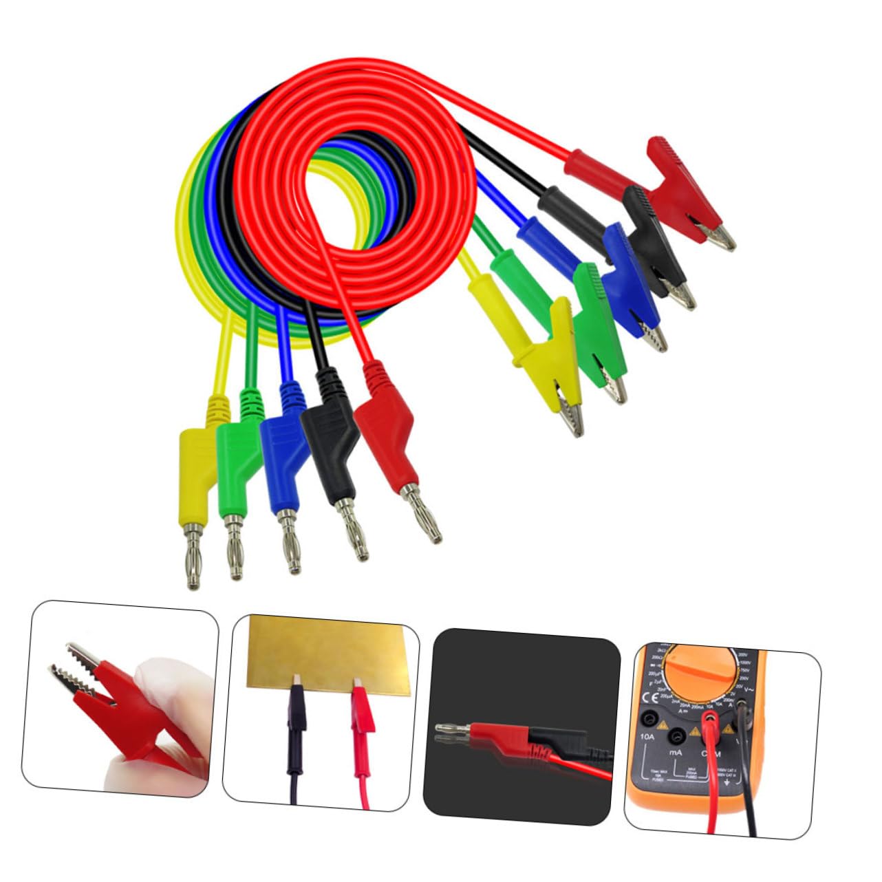 5 piezas Cable de Prueba Multímetro Eléctrico con Pinzas Cocodrilo Aisladas y Conectores Banana para Mediciones Seguras y Versátiles Automoción y Electrodomésticos