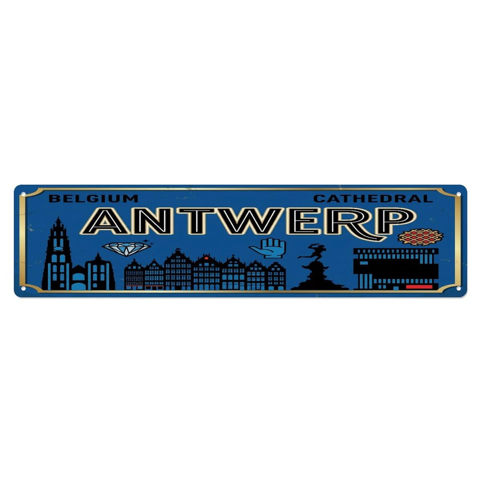 Tgrcjimh Style Metal Tin Sign Vintage Travel Antwerp Cathedral Diamond Hand