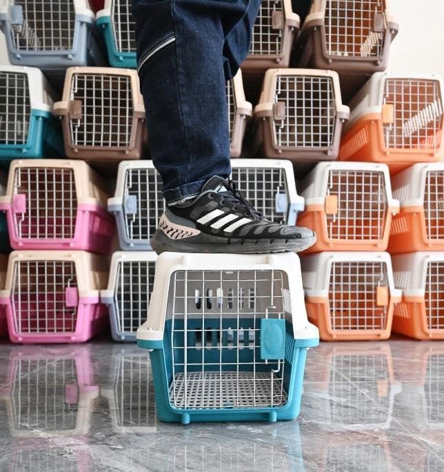 Image of Petarchi 19 Inch Pet Travel Carrier for Dogs, Cats, Kittens, Puppies & Rabbits | Dog Crate | Metal Door Spring Lock Ventilated Transport Box, Portable Kennel Cage for Shih Tzu, Pug (White & Grey)