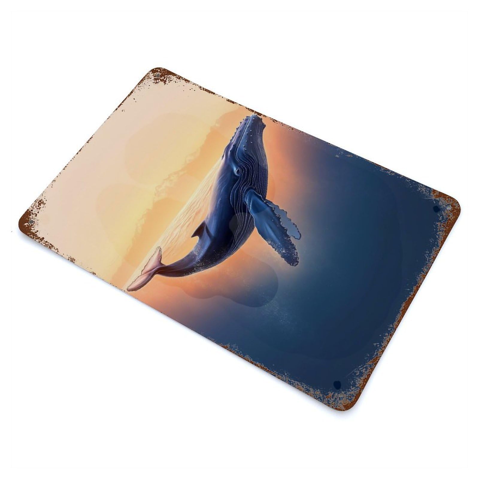 Humpback Whale Sunset Vintage Metal Tin Sign 11.8"x7.9", Retro Wall Decor for Office, Studio And Wall Decor