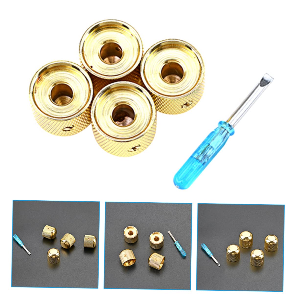 HANABASS 4pcs Metal Guitar Knob Replacement Caps Durable Potentiometer Knob Hats for Electric Guitar Volume Tone Control Basses