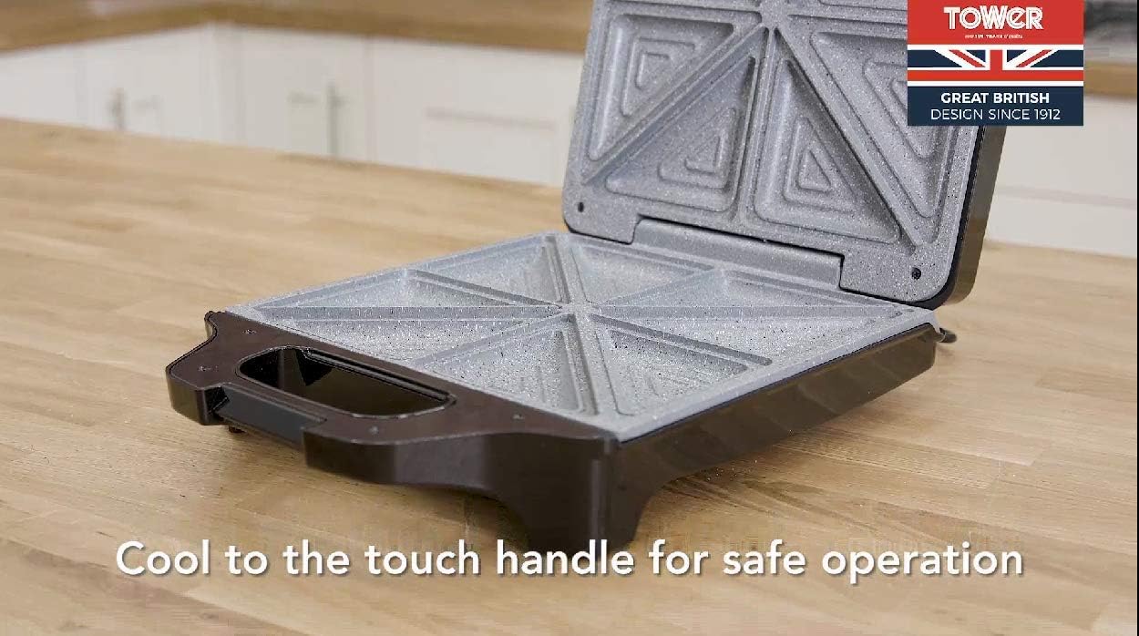 Tower T27021 4-Slice Deep Fill Sandwich Maker with Easy Clean, Non-Stick Plates, Automatic Temperature Control, Cool Touch Handle, 1600 W, Black