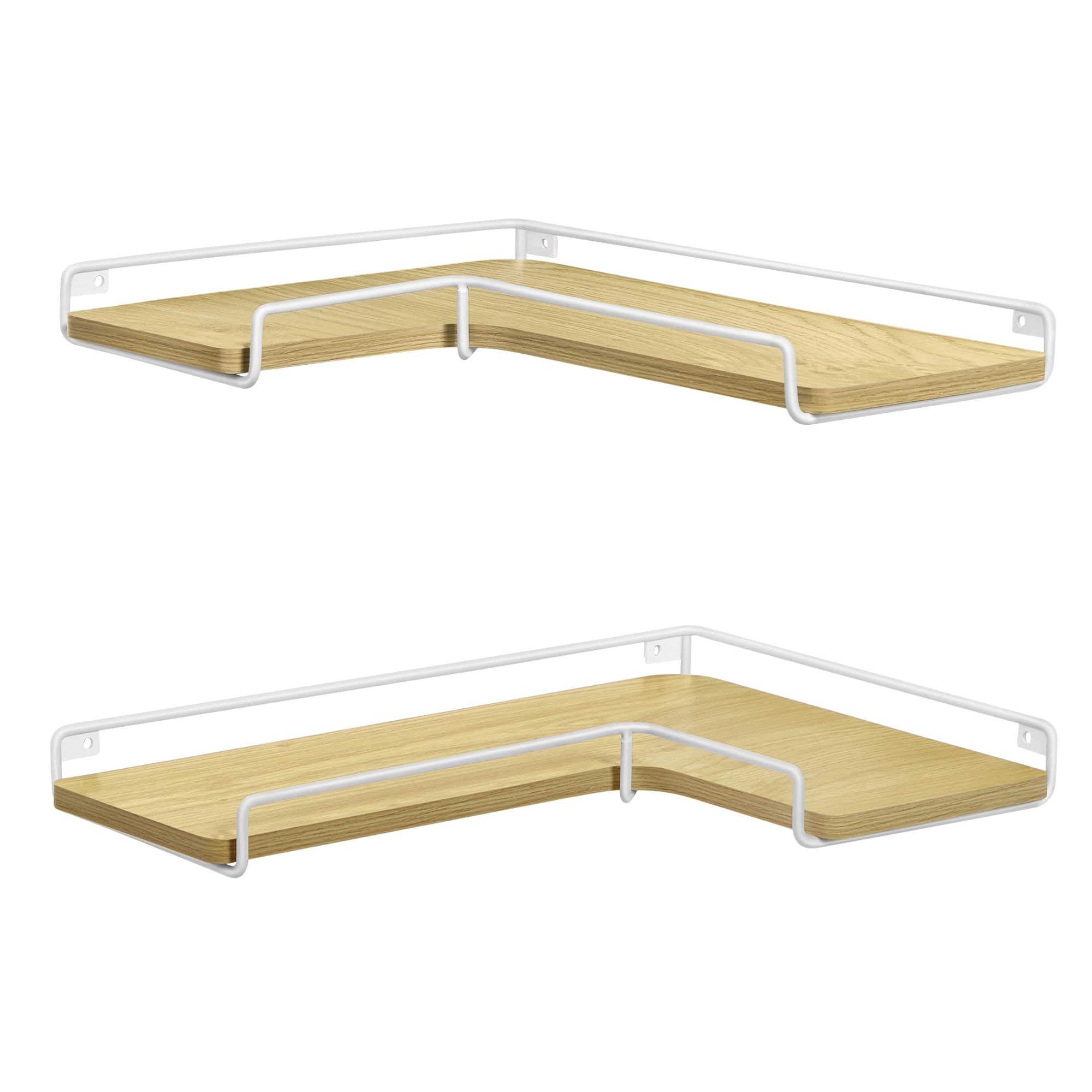 VASAGLE Floating Shelves, Set of 2, L-Shaped Corner Shelves for Wall, Corner Wall Shelf, Industrial Style, for Living Room, Bedroom, Kitchen, Natural Oak and Cloud White LLS831Y70
