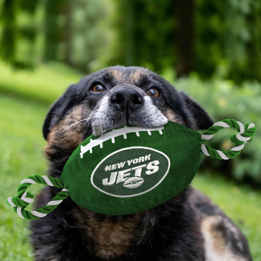 Pets First NFL New York Jets Football Dog Toy, Tough Quality Nylon Materials, Strong Pull Ropes, Inner Squeaker, NFL Team Color image 4