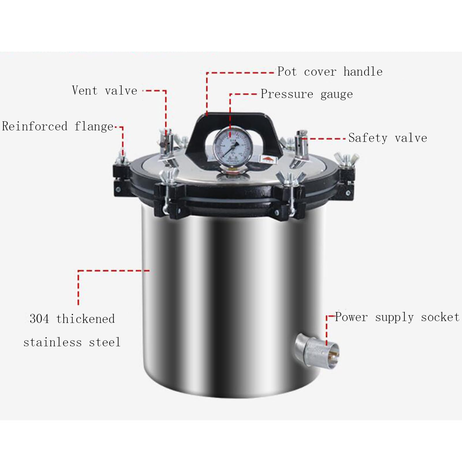 Autoclave Vapor Esterilizador con Válvula De Desinflado Y Válvula De Seguridad, Equipo Portátil De Esterilizador De Vapor De Alta Presión para Laboratorios Y Universidades, 8/12/18/24L