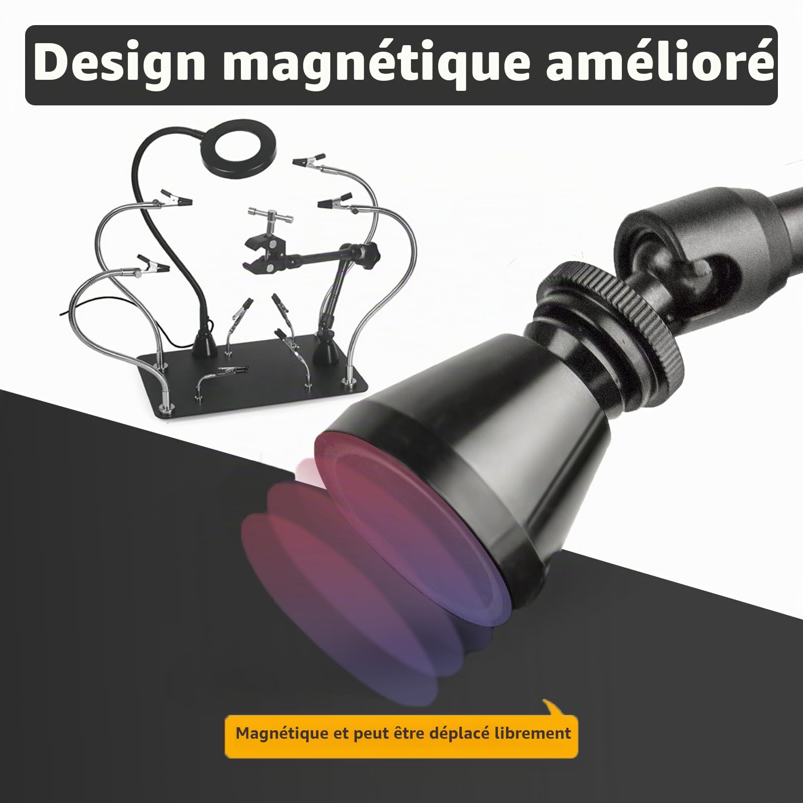 Station de soudage magnétique à troisième main avec 3 loupes, bras mécanique rotatif à 360°, kit d'aide à la soudure pour les amateurs de bricolage, les ingénieurs