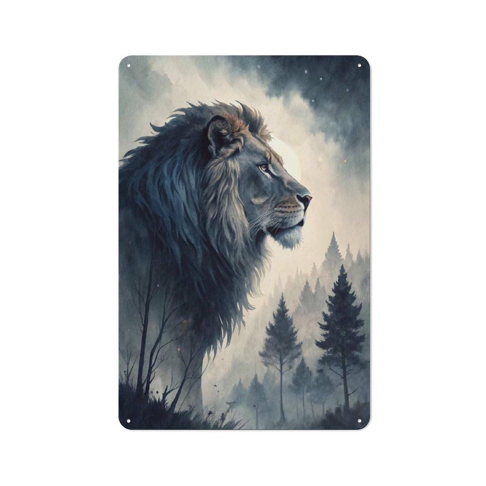 Junmoney Style-10 Country Metal Sign With Majestic Lion In Misty Forest Design 30X20cm, Barn Style Rustic Kitchen Decor For Farmhouse Kitchen, Pantry Or Dining Area