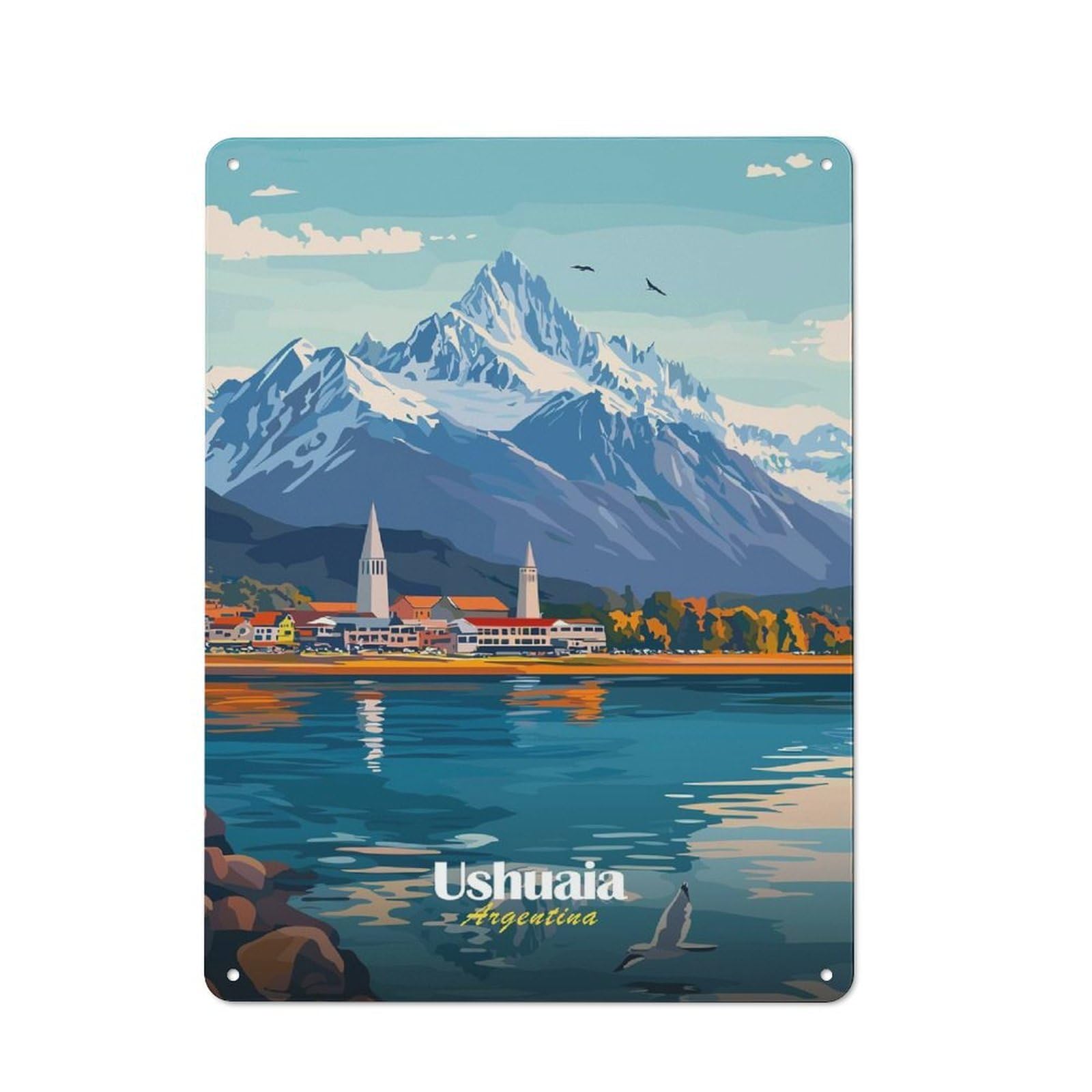 Kitchen Metal Sign with Ushuaia, Argentina Landscape Design 40x30cm, Cosy Kitchen Wall Decor for Coffee Bar, Kitchen, Bistro Or Tea Corner