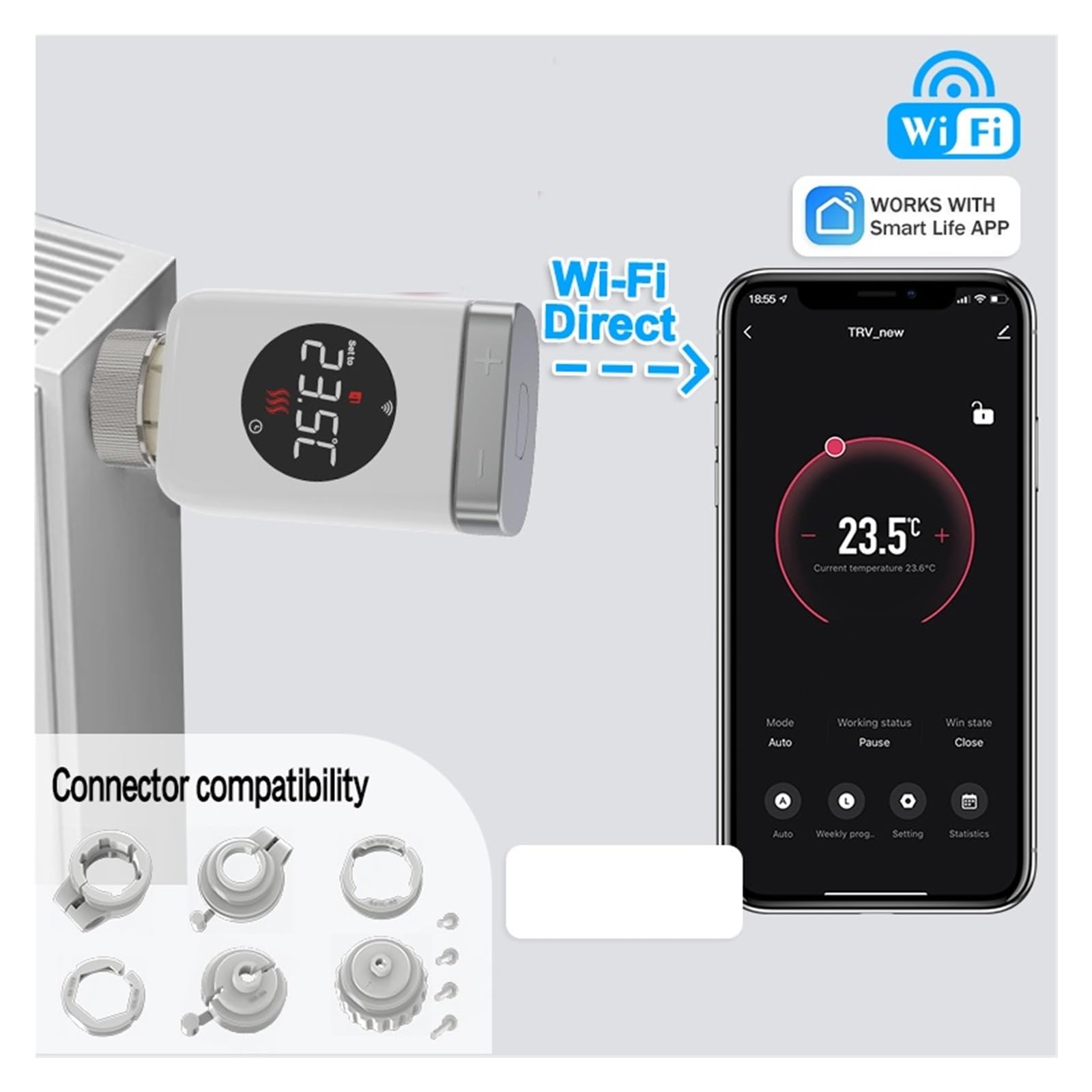 Inteligentny Siłownik Termostatycznego Zaworu Grzejnikowego Tuya Wifi Zawór Grzejnikowy TRV Termostatyczny OszczęDza Energię I Koszty Ogrzewania(TRV801W 6pcs)