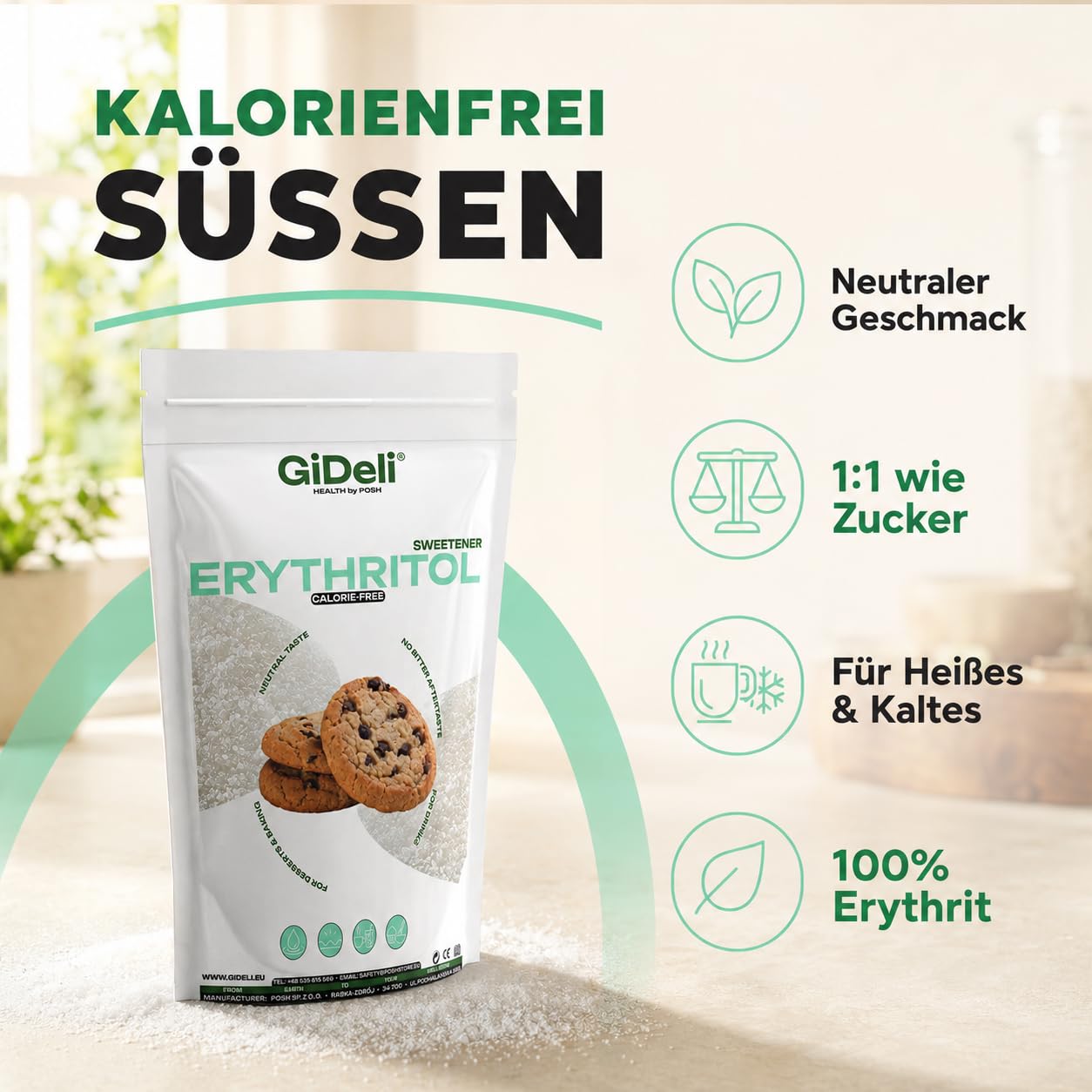GiDeli Erytrytol 10 kg, 2 Torby po 5 kg - Słodzik Krystaliczny 0 Kalorii