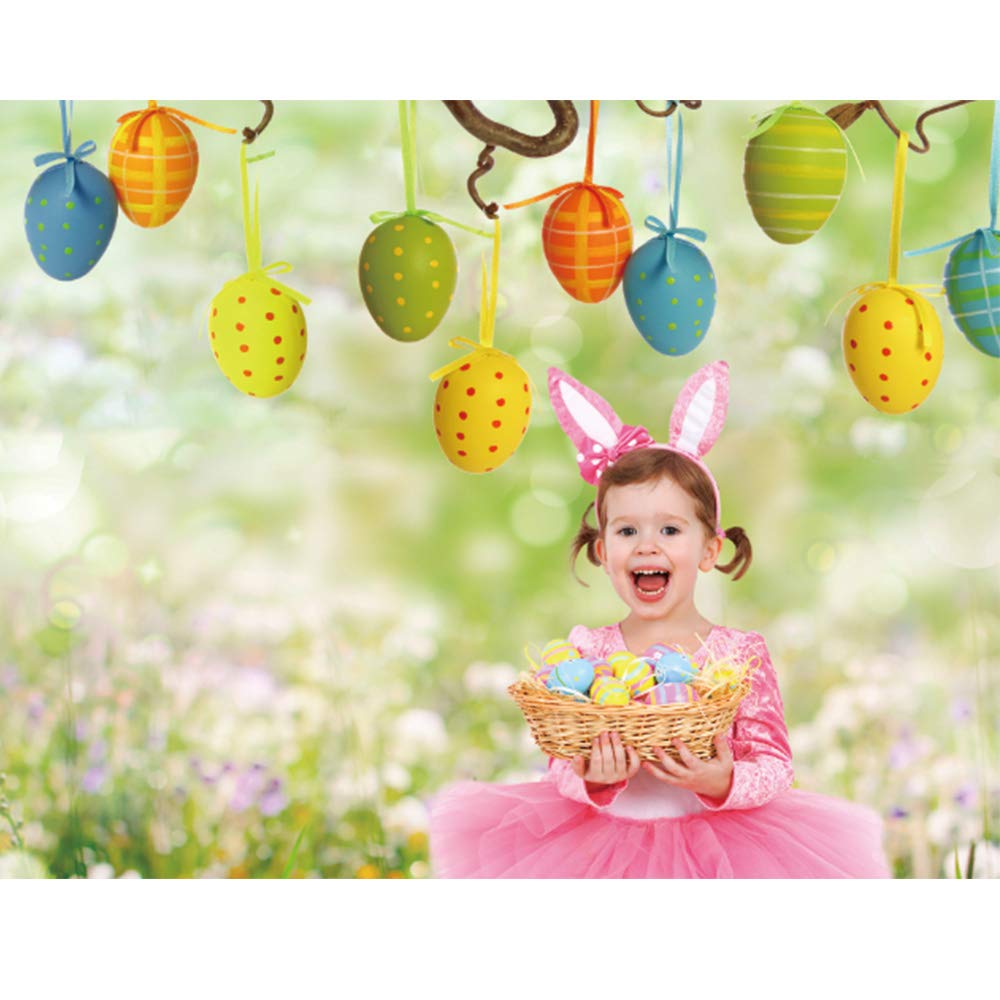 Allenjoy Fotohintergrund Ostern 2,1x1,5 M | Frühlingsmotiv Mit Häschen & Wiese | Aus Weichem, Waschbarem Stoff