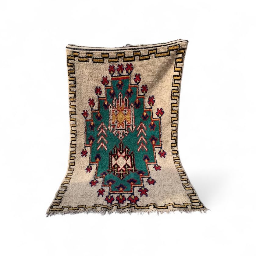Générique Tifinagh Shop - Tapis Berbère Boujaad Authentique - Fait Main en Laine – 224 x 145 cm – Tapis Marocain Artisanal du Maroc