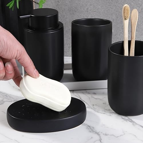 Miniatura 6 de BSDISP Juego completo de accesorios de baño de color negro mate, juego completo de accesorios de baño de cerámica, incluye bomba dispensadora de