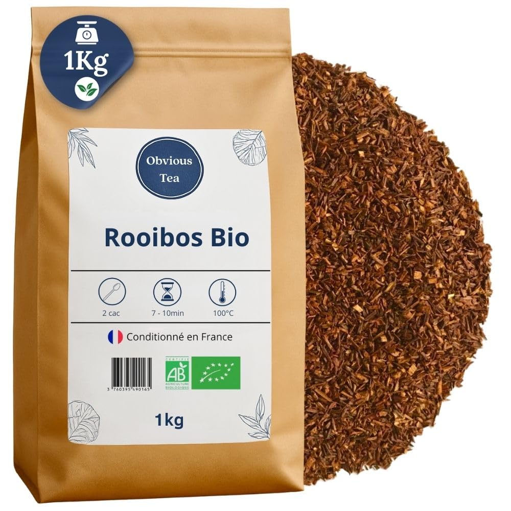Rooibos Nature Bio - Infusion Vegan en Vrac, 100% Naturel, Sans OGM - Agriculture Biologique - Conditionné en France - Sachet 1 kg (500 Tasses)