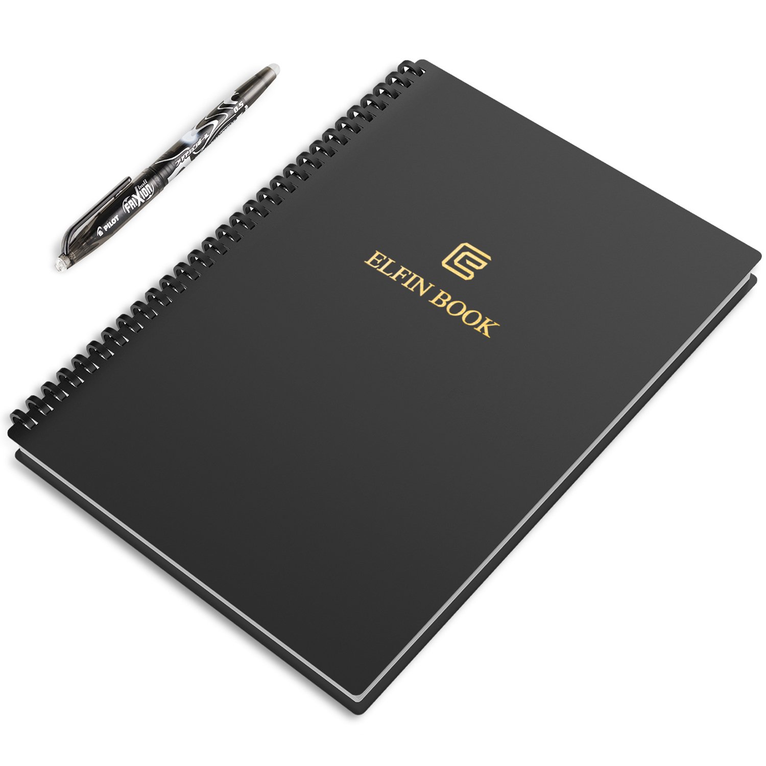 [2018 UPGRADED] Newest Version Elfinbook Smart Notebook 2.0, Cloud Storage, Evernote Storage, Water-to-Erase, Mind Map, Reusable Notebook, Pilot FriXion pen, 60 pages, B5, 6.9"x9.8", Black