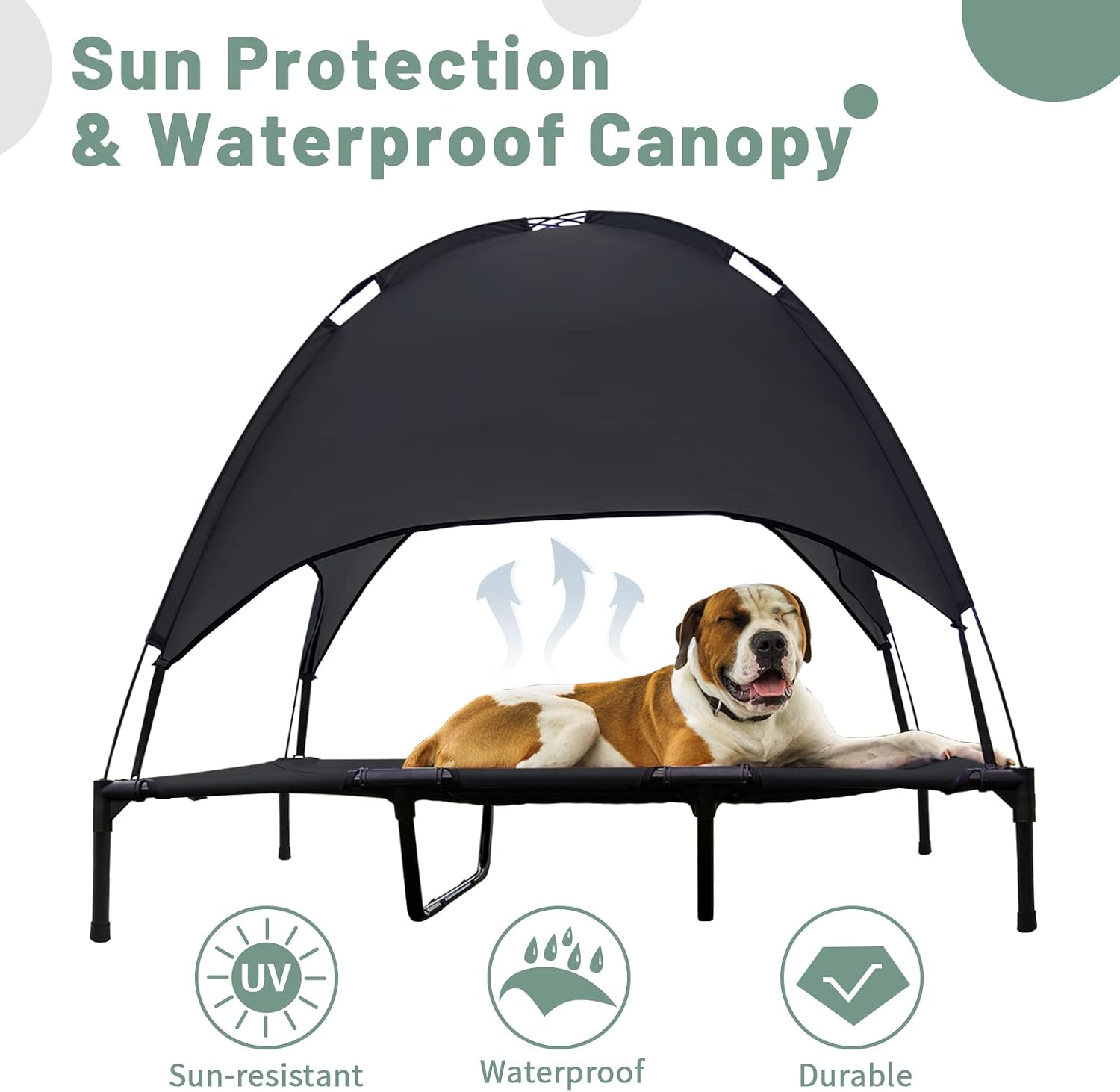 SUPERJARE XLarge Elevated Dog Bed with Canopy, Outdoor Dog Bed for Large Dogs, Cooling Raised Dog Cot, Portable Pet Cot, Durable 1680D Oxford Fabric, Extra Carrying Bag, for Camping or Beach - Black