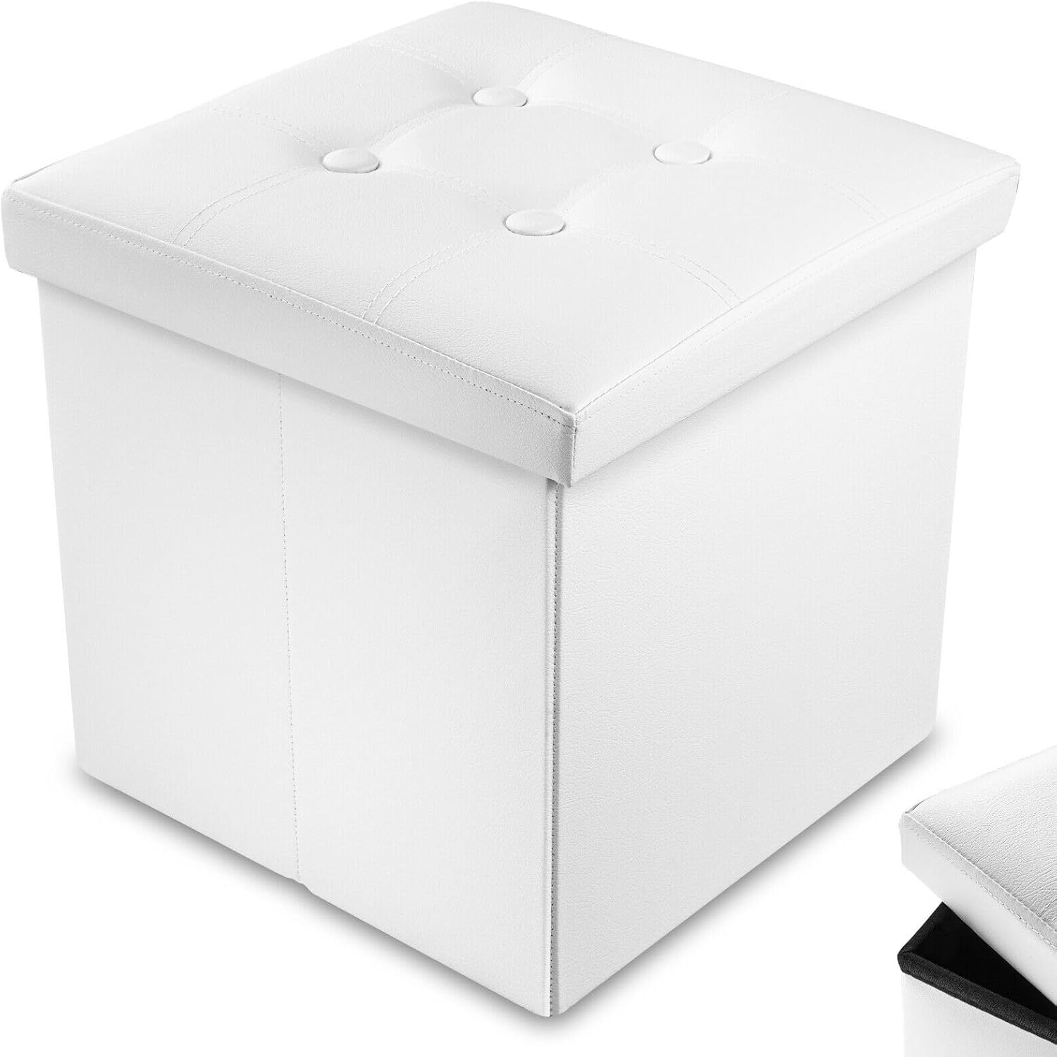 XHSUEN Folding Storage Ottoman Bench, Faux Leather Footrest