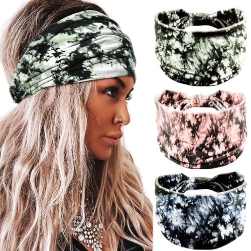 Aceorna Boho Headbands Wide Knotted Hairbands Stretch Printed Head Bands Bohemia Head Wraps for Women 3 Pcs (Set K)